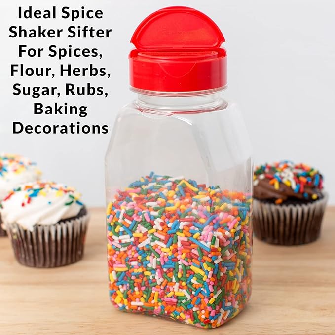 Skyway Supreme Large 16 OZ Plastic Spice Bottles Seasoning Containers Jars - Flap Cap Pour and Sifter Spice Shaker - Refillable Perfect For Storing Dispensing Herbs BBQ Rub - BPA Free - Set of 2
