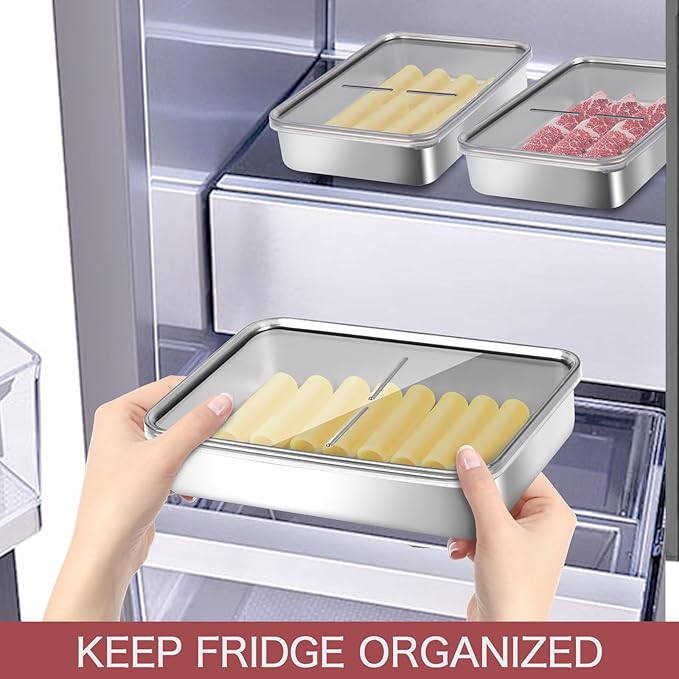 Food Storage Container, 304 Stainless Steel Cheese Container for Refrigerator, Deli Meat Keeper Fridge Storage (1PCS Cheese container- 27 FL OZ)