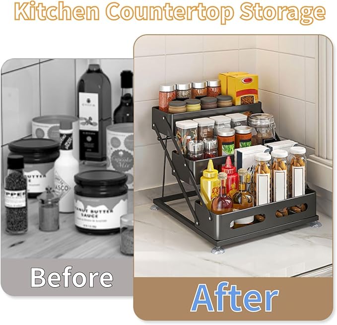 Water Bottle Holder, Adjustable 3 Tier Spice Organizer Shelf for Kitchen, Cabinet, Countertop, Pantry, Space Saving Design, with Protection Railin, Kitchen Organizers and Storage