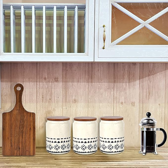 2 Pack Ceramic Coffee Canisters Set, 29 FL OZ (850 ml), Super Airtight Wooden Lid, Starry-Sky Bohemian Style, Sturdy for Dishwasher, Kitchen Food Storage Jar for Coffee Bean Sugar Tea Spices