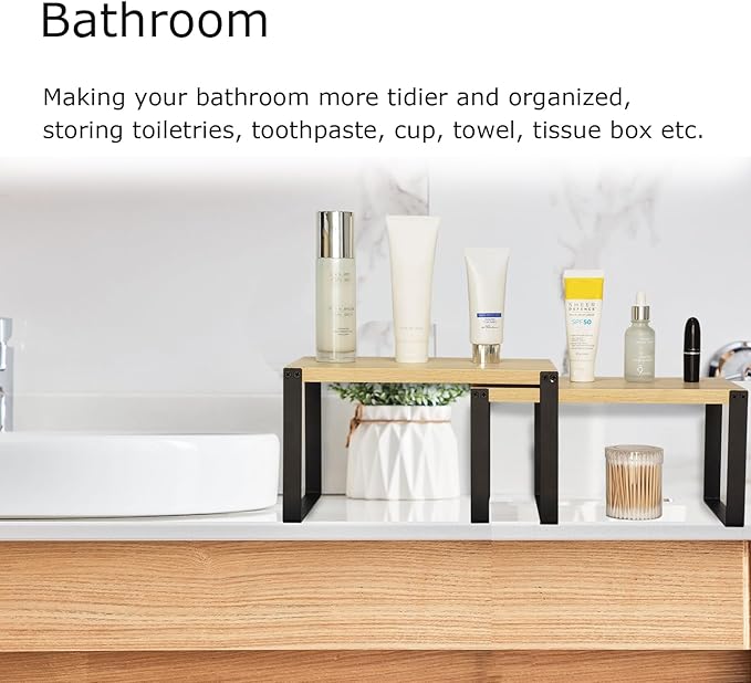 Versatile Cabinet Organizer Shelf, Kitchen Counter Shelves,Kitchen Storage,Bathroom Cabinet Shelf Organizers,Counter Spice Rack,Pantry Shelves,Stackable, Expandable