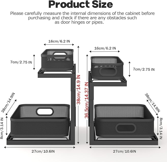 1 Pack-14.4"-14.9"IN Under Sink Organizers And Storage Height Adjustable,Mesh Under Cabinet Organizer For Kitchen,Bathroom-Black