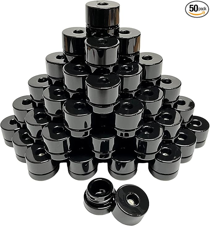 (50 Pack Refillable Storage Vacuum Seal Container Jar For Herb Floral Powder Spice Concentrates, 4ml Black Gloss