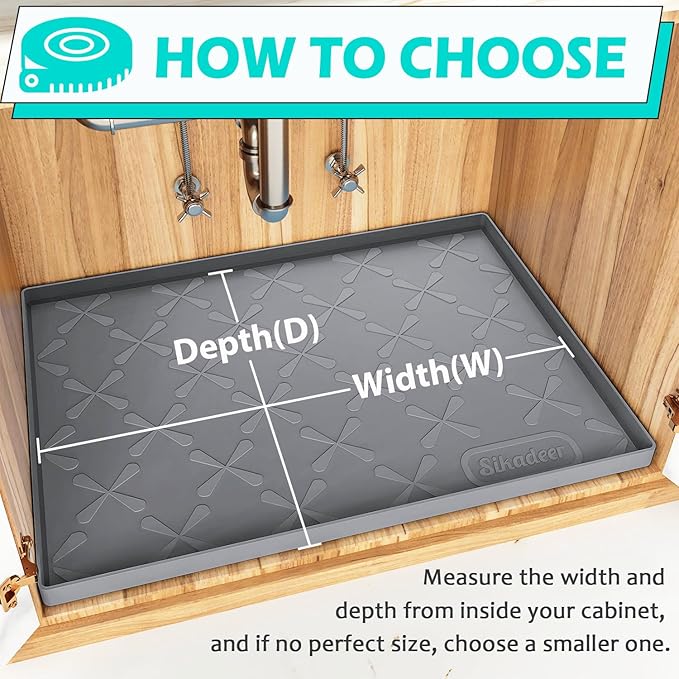 SIKADEER Waterproof Under Sink Mat 31" x 19", Silicone Mat Kitchen Cabinet Liner and Drawer Shelf, Sink Protector for Bathroom Organizers and Storage, Flexible Sink Drip Tray
