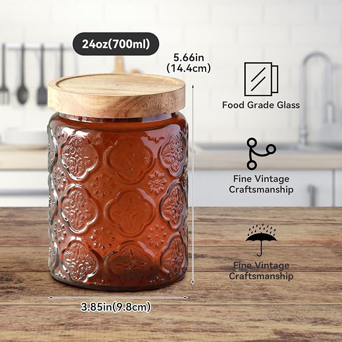 Vintage Glass Jar with Lid,Cookie Candy Jar Coffee Canister Food Storage Containers Storage Jar Set for Kitchen Office (Brown)