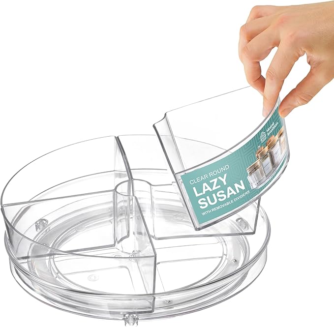 Home Intuition Round Plastic Lazy Susan Turntable Food Storage Container for Kitchen (4 Removable Bin, 1 Pack)