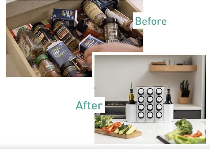 Prepdeck Chef Caddy Spice Rack - Seasoning & Oil Organizer - Spice Labels & Blank Labels, Kitchen Counter Organization and Storage (Pro)