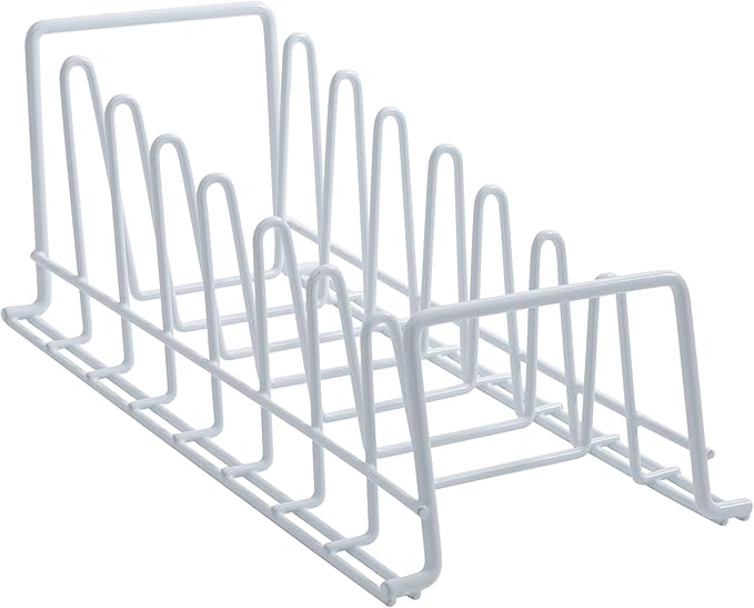 Organize It All Vinyl Coated Kitchen Wire Lid Plate Rack, 8 dividers, Great for Storing Plates, Lids, Kitchen Organization, White