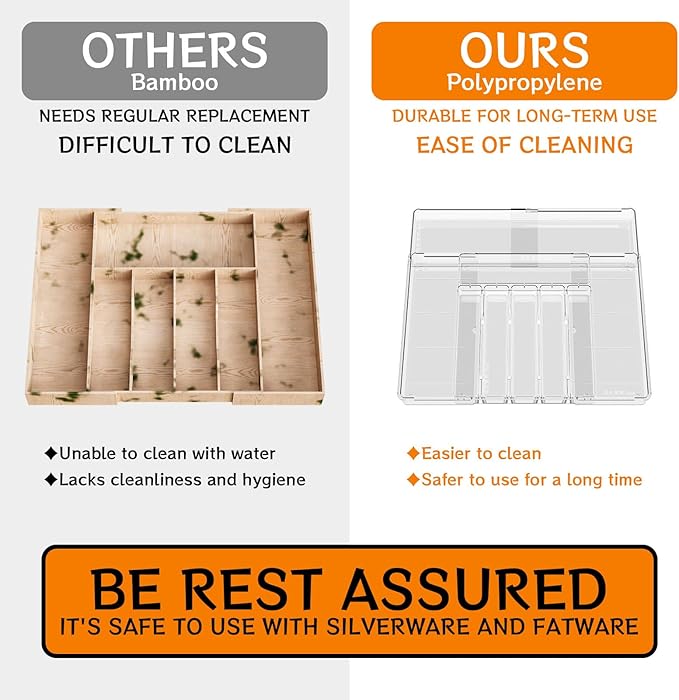 Clear Expandable Silverware Organizers for Kitchen Drawers,Large BPA Free Cutlery Organizer in Drawer,Plastic Utensil Drawer Organizer Suitable as Flatware,Knife,Fork,Spoon,Silverware Holder and Tray