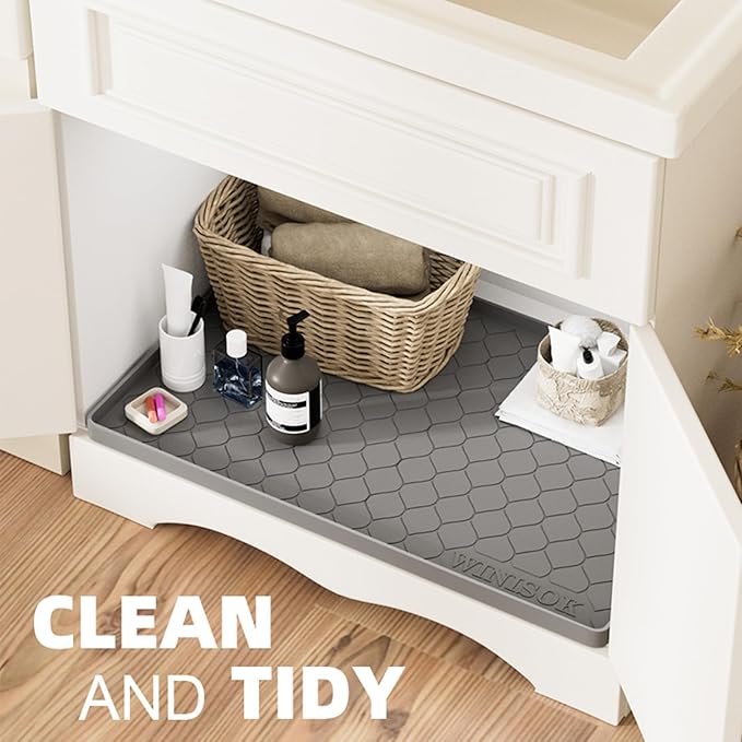 Silicone Under Sink Mat 19" x 19", Kitchen Essentials and Gadgets, Shelf Liner and Cabinet Protector, Home Organizers and Storage, Waterproof Bathroom Tray