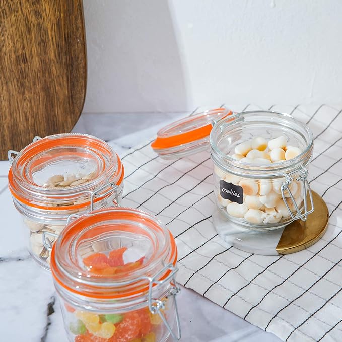 Encheng Glass Jars With Airtight Lids, 6 oz Mason Jars,Glass Jar With Leak Proof Rubber Gasket 200ml,Storage Jar With Hinged Lid for Home and Kitchen,GlassStorage Containers With Lids 12 Pack