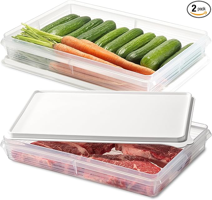 Deli Meat Containers with Lids – Set of 2 Deli Food Containers with Lids – Airtight Food Storage Containers for Cheese, Bacon, Fruits, Cookies – BPA-Free Stackable Deli Meat Container for Fridge