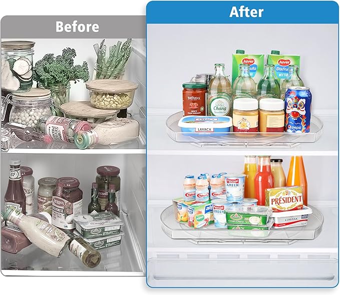 FIRJOY Lazy Susan Turntable for Refrigerator, Square Turntable Organizer for Fridge Cabinet, Pantry, Countertop | 16.5" x 11.1" (Rectangle 2 Pack - Clear)