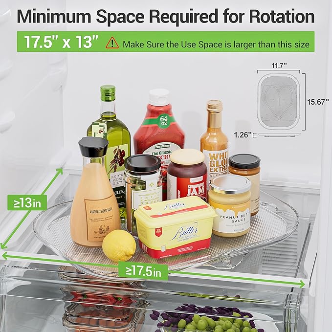 LAMU Lazy Susan Organizer Turntable 15.67''x11.7'' for Refrigerator Organizers and Storage, Fridge Organizer, Condiment Organizer for Kitchen, Table Top, Cabinet, Pantry, Countertop, 1 Pack