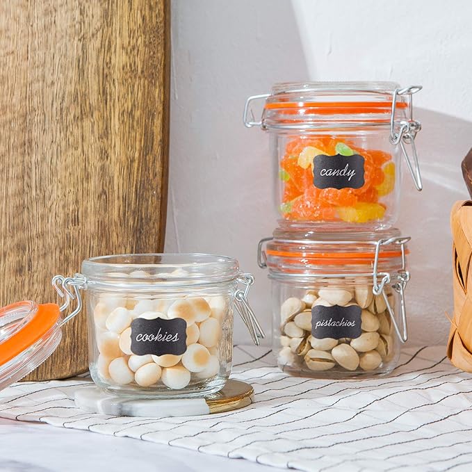 Encheng Glass Jars With Airtight Lids, 6 oz Mason Jars,Glass Jar With Leak Proof Rubber Gasket 200ml,Storage Jar With Hinged Lid for Home and Kitchen,GlassStorage Containers With Lids 12 Pack
