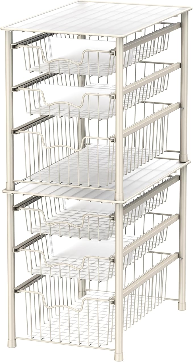 Simple Houseware 3-Tier Stackable Sliding Basket Storage Organizer Drawer for Bathroom and Kitchen, White