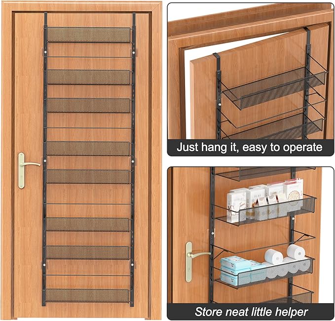 Coonoor 8 Tier Over The Door Pantry Organizer,Adjustable Baskets Closet Organizer Hanging Rack Spice Space Saver,Black