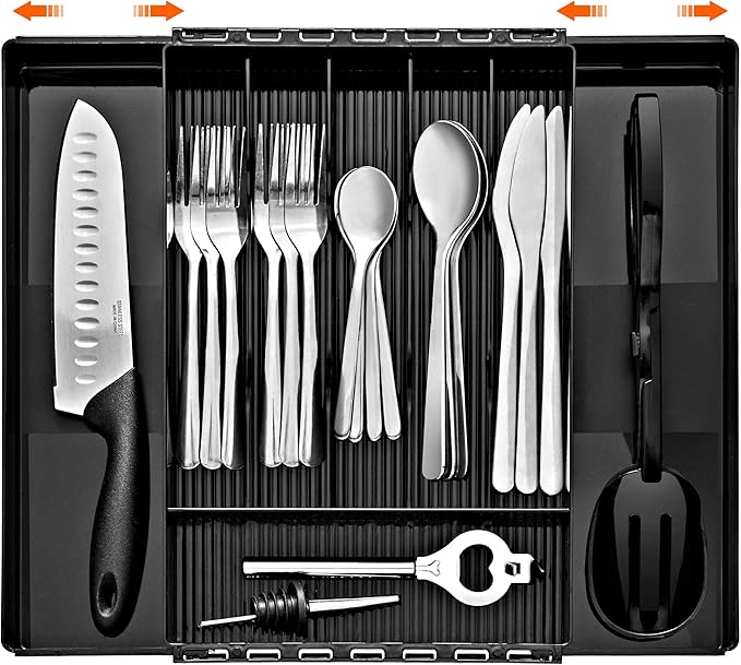 Sorbus Silverware Organizer – Expandable Kitchen Drawer Organizer, Non Slip Adjustable Utensil Organizer, Cutlery Tray for Forks, Knives, Spoons – Multipurpose Flatware and Kitchen Storage Solution
