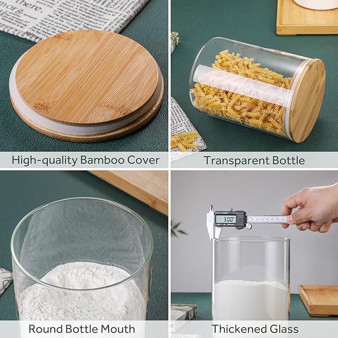 2 Sets 3000 ML/100 FL OZ Clear Glass Storage Canister Holder with Airtight Bamboo Lid, Extra Large Container Jar for Flour Sugar Coffee Loose Tea Rice Cookie Cereal Pasta Spaghetti Protein Powder