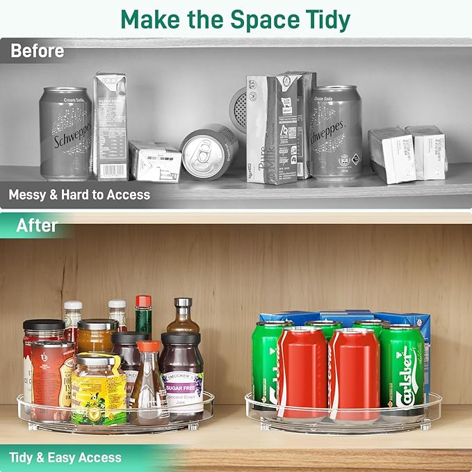2 Pack Lazy Susan Organizer, 9.5 Inch Lazy Susan Turntable for Cabinet, Refrigerator Organizer for Pantry Organizers and Storage, Non-Skid Fridge Organizer