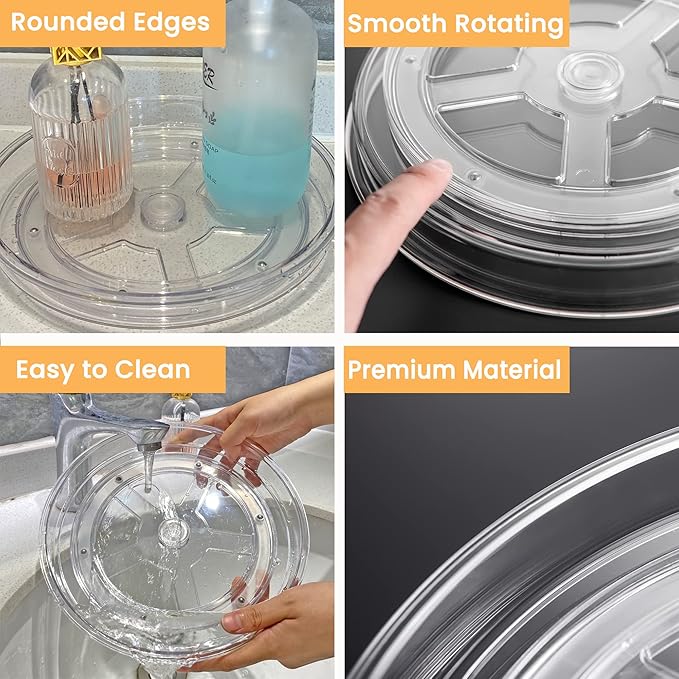 vacane Clear Lazy Susan Organizer, Non-Skid 13" Plastic Lazy Susan Turntable for Cabinet Rotating Pantry Lazy Susan Cabinet Organizer, Storage Containers for Kitchen, Refrigerator Countertop, Bathroom