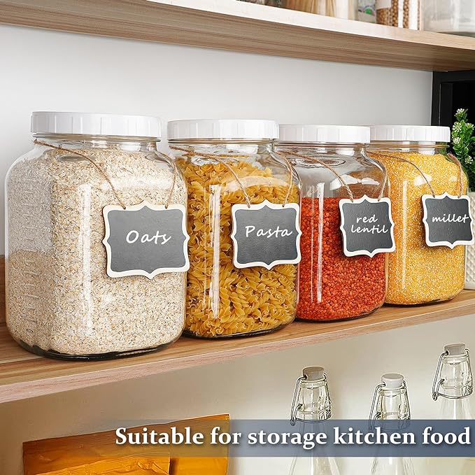 2 Pack Wide Mouth 1 Gallon Clear Glass Jar with Lid, Heavy Duty Airtight Screw Lid with Silicone Gasket - Large Mason Jar with 2 Scale Mark for Fermenting Kombucha and Storing Food(Extra 2 Gaskets)