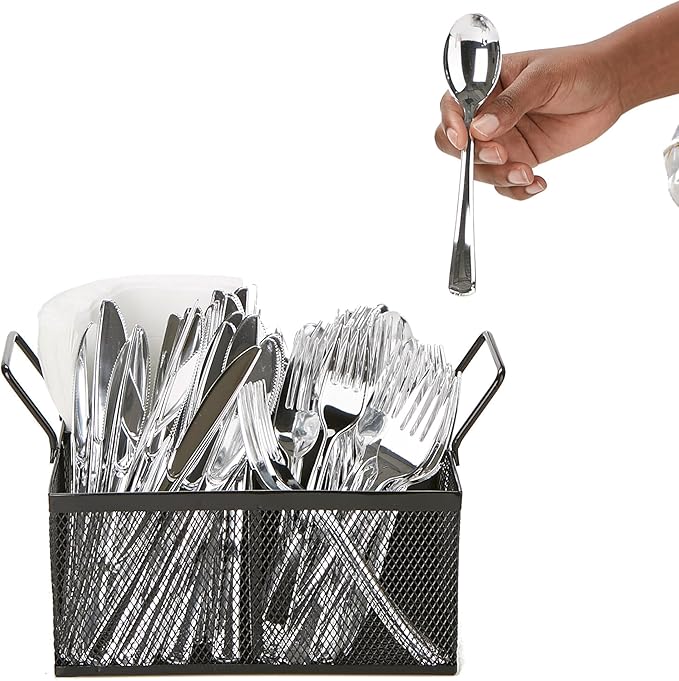 Mind Reader Utensil Accessory Caddy, Organizer, Countertop, Office, Kitchen, Metal Mesh, 8.5" L x 8.5" W x 6" H, Black