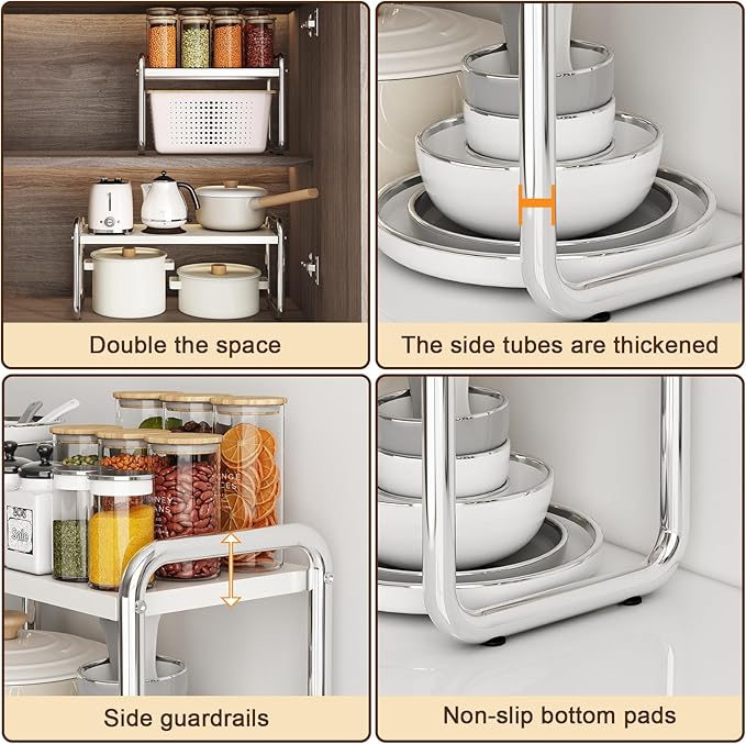 The sink shelf storage rack is suitable for kitchen countertops, cabinet rack storage racks, stackable kitchen counter racks, and layered riser racks for storage rooms
