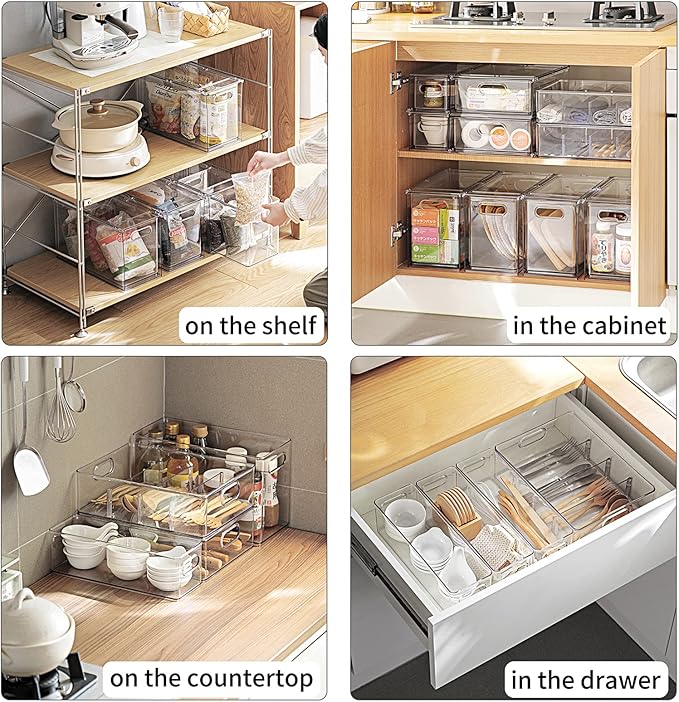 3 Pack Refrigerator Organizer Bins with Pull-out Drawer, Stackable Fridge Drawer Organizer Set with Handle, Clear Plastic Food Storage Containers for Freezer, Cabinet, Kitchen, Pantry