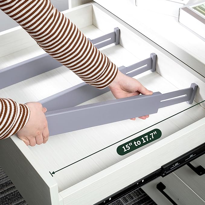 Utoplike Drawer Dividers Bamboo, Gray Drawers Organizers Adjustable for Socks, Spring Loaded, Works in Kitchen, Dresser, Bathroom, Bedroom, Drawer, Desk, 4 PCS