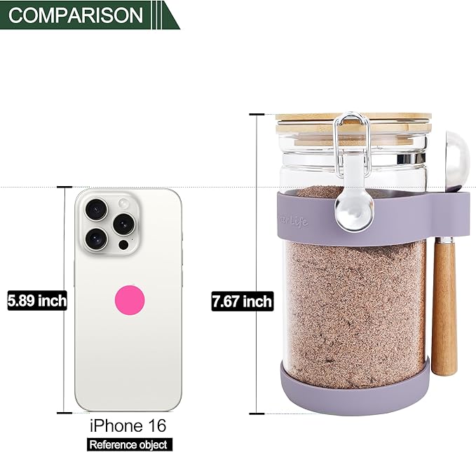 KKC HOME ACCENTS Airtight Borosilicate Glass Canister with Clamp Lid & Scoop,Sealed Glass Nut Storage Container,Dried Fruit Jar for Cocoa,Peanut,Pecan,Walnut,Kitchen & Pantry Organization - 40 Fl.Oz