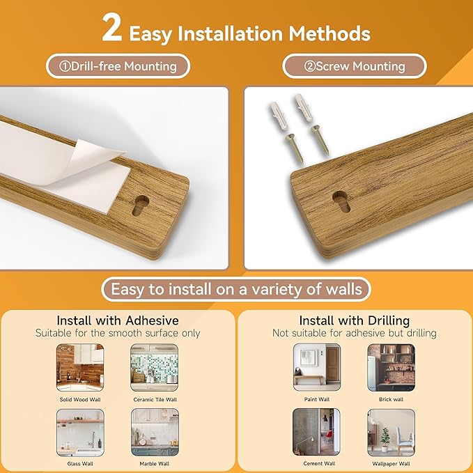 Magnetic Knife Holder for Wall, 16" Acacia Wood Knife Magnetic Strip Powerful Magnet Knife Holder Strip No Drill Use as Tool Key Storage Knife Bar, Knife Rack for Kitchen Utensil Organizer Light Brown