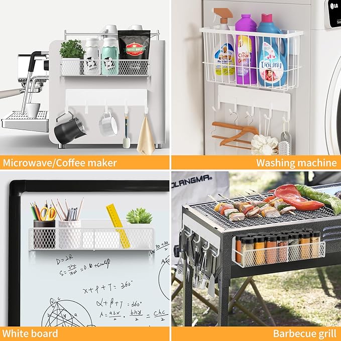 7 Pack Metal Magnetic Spice Rack for Refrigerator, Moveable Storage Fridge Organizer - White