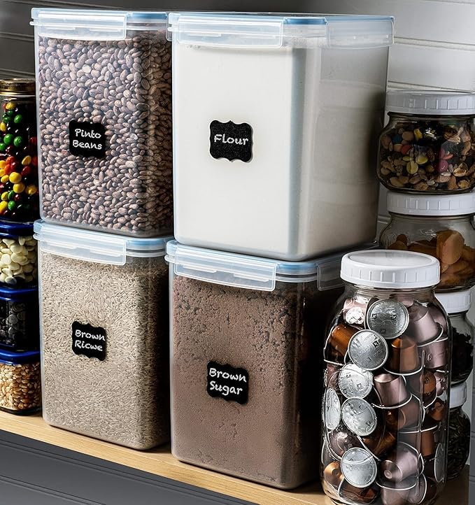 WHITE FEATHER SUPPLIES 4 Pcs Airtight Food Storage Containers with Lids, Cereal Containers Storage - Pantry Organization and Storage, BPA Free Plastic Food Storage Containers with Lids (4 x 5.2L)