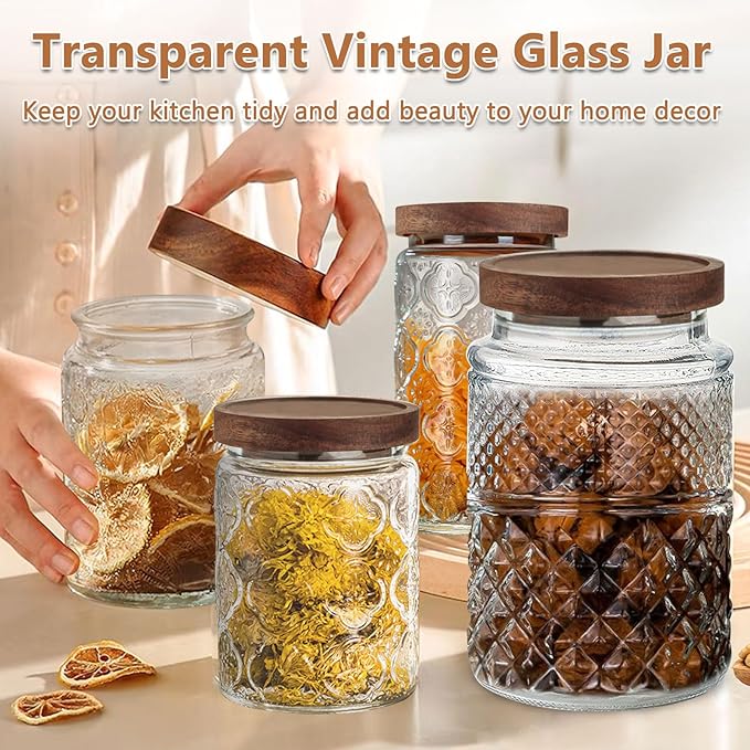 Vintage Glass Jar With Airtight Lid, 34 OZ Kitchen Glass Food Storage Containers Mason Jars for Cookie, Candy, Sugar, Coffee, Beans, Tea, Oats, Flour, Grains, Delicate Food Storage Jar
