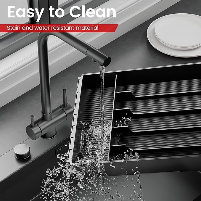 EZ COZY Silverware Organizer, 8 Slots Expandable Kitchen Drawer Organizer, Adjustable Plastic Utensil Tray for Knives, Forks & Spoons, Multipurpose Silverware Holder, BPA-Free, Black