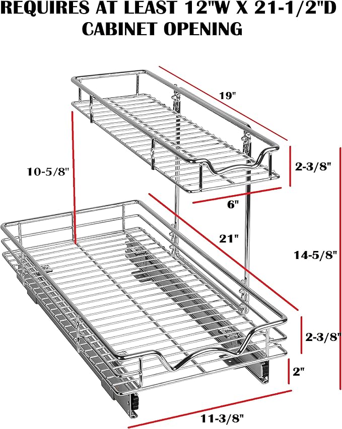 HOLDN’ STORAGE Two Tier Under Sink Organizers and Storage - Slide Out Cabinet Organizer w/Sliding Drawers for Cabinets- Lifetime Limited Warranty 11" Wx21 Dx15”H Chrome, Requires 12-1/2” Opening