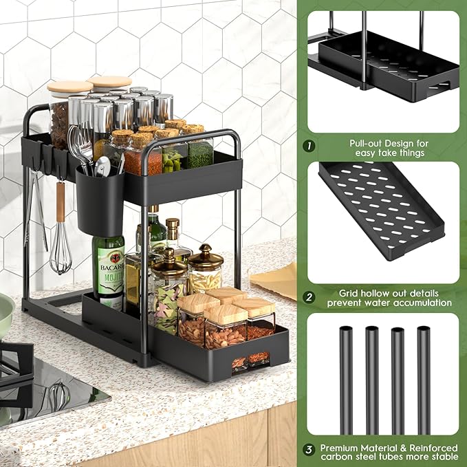 4 Pack Under Sink Organizer and Storage - Stackable 3 Size 2 Tier Bathroom Under the Sink Organizers Multi-Usage Kitchen Cabinet Organizers and Storage Sink Bath Shelf Baskets