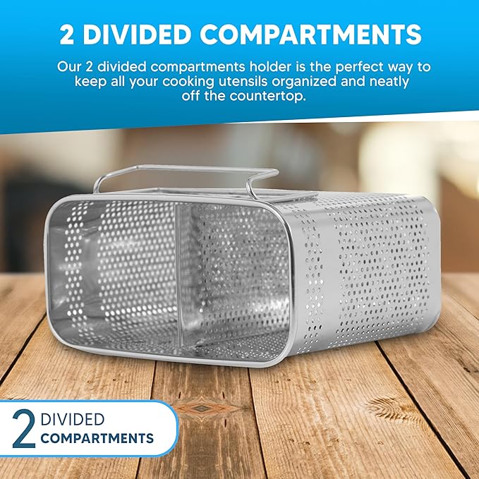 HOME&I Silverware Drying Basket, Kitchen Sink Utensil Holder Replacement,Thin Dish Drying Rack Countertop Organizer Stainless Steel 304 Flatware Cutlery Caddy Hold for Dish Drainer(2 Compartments)