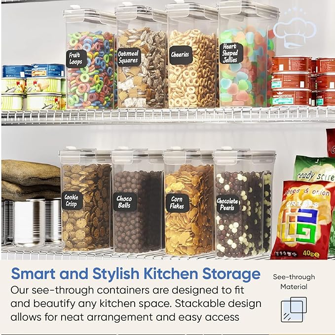 Cereal Containers Storage Set of 8 (101.4oz) - Premium Airtight Food Storage Containers for Kitchen Organization - Includes Labels, Spoon Set & Pen - Kitchen Containers best for Flour & Rice