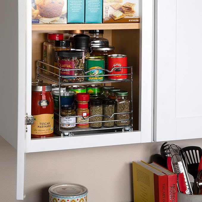 Pull Out Cabinet Organizer for Spices, Cans - Heavy Duty with Lifetime Limited Warranty- Pull Out Spice Rack- Cabinet Pull Out Shelf for Cans,Dishes, Etc, 10-1/2"Wx10-3/8"Dx8-7/8" H, Chrome