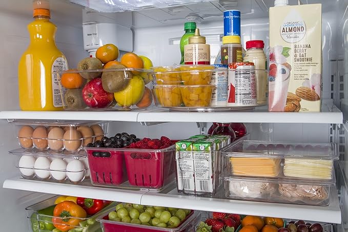 Kitchen Spaces Stackable Fridge Storage Containers, Compact Organizers with Lids for Kitchen and Pantry, Keep Deli Meats and Cheeses Fresh, Clear and Sturdy Food Bins, 2 Pack, Hand Wash Only