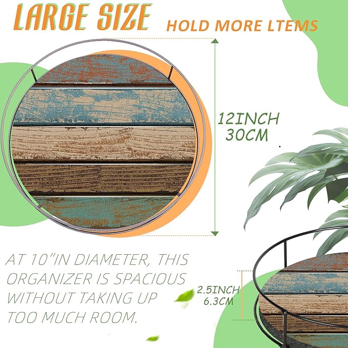 12 Inch Turntable Wooden Lazy Susan, Non-Skid Turquoise Wooden Board Turntable Organizers for Cabinet, Pantry, Kitchen, Perfect Spice Rack Solution