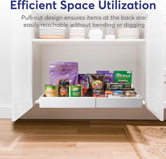 Pull Out Cabinet Organizer – Smooth Sliding Expandable Pull Out Drawers for Cabinets, Slide Out Drawers for Kitchen Cabinets, Bathroom Storage, Pantry Organization & Under Sink Organizer (White, 1Pc).