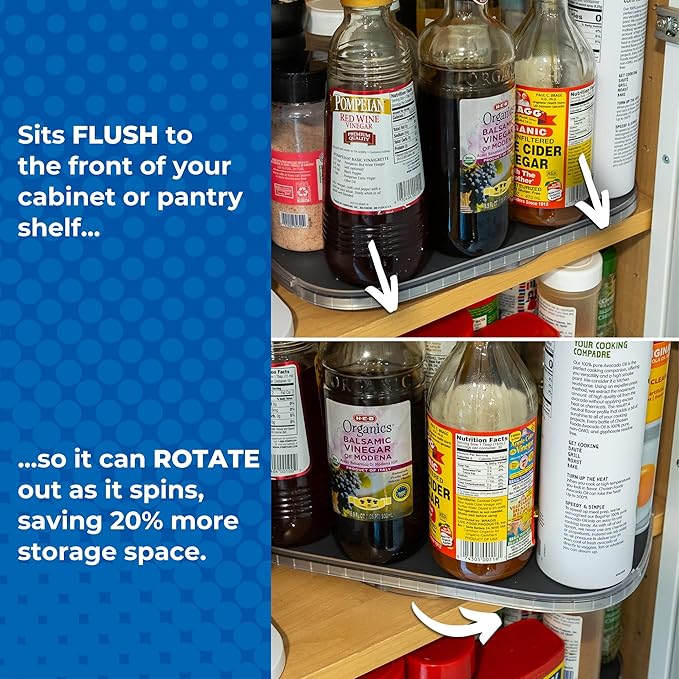 Mighty Susan Sidekick Steel-Reinforced Rotating Cabinet Organizer - Rectangular Turntable for Tall Bottles & Bulk Storage - Holds Up to 30 lbs with Non-Slip Mat - Perfect for Kitchen and Pantry