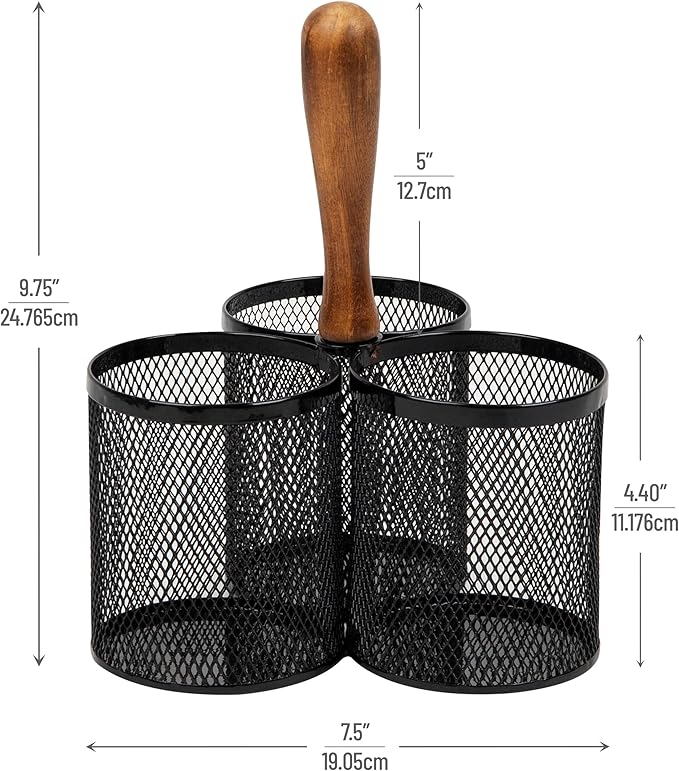 Mind Reader Utensil Holder, Silverware Organizer, Caddy, Cutlery Holder, Kitchen, Metal Mesh, 7.5"L x 7.5"W x 9.75"H, Black