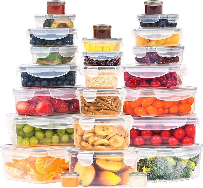RockBerry 50 Pcs Large Food Storage Containers with Lids Airtight-Total 526OZ Stackable Kitchen Set-85 OZ to small Containers-BPA Free Leak proof containers- Freezer Microwave safe