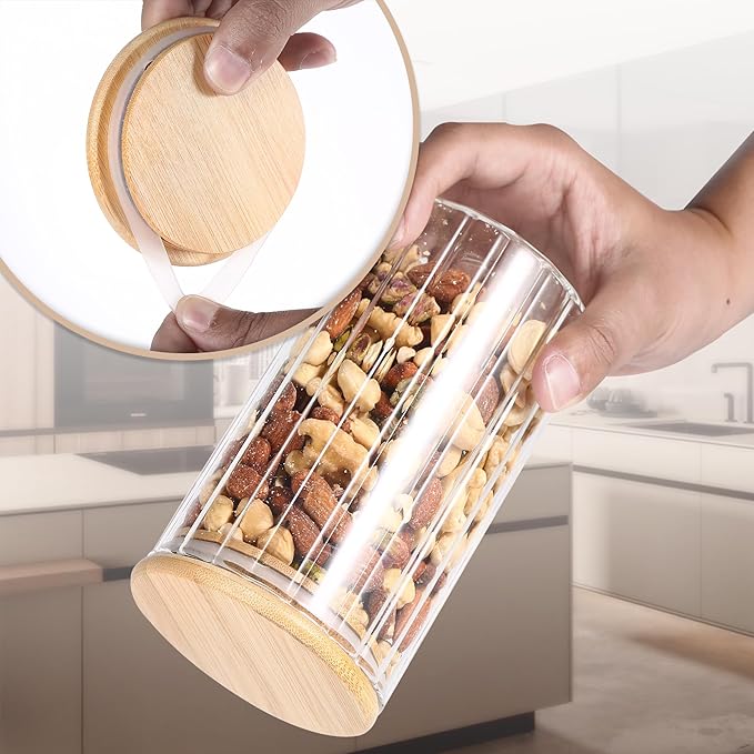 25 FL OZ Airtight Glass Jars with Bamboo Spoons Lids Overnight Oats Container Decorative Coffee Bar Food Storage Jar Cereal Nuts Salts Coffee Tea Flour Sugar Container Spice Jars (2Pack)