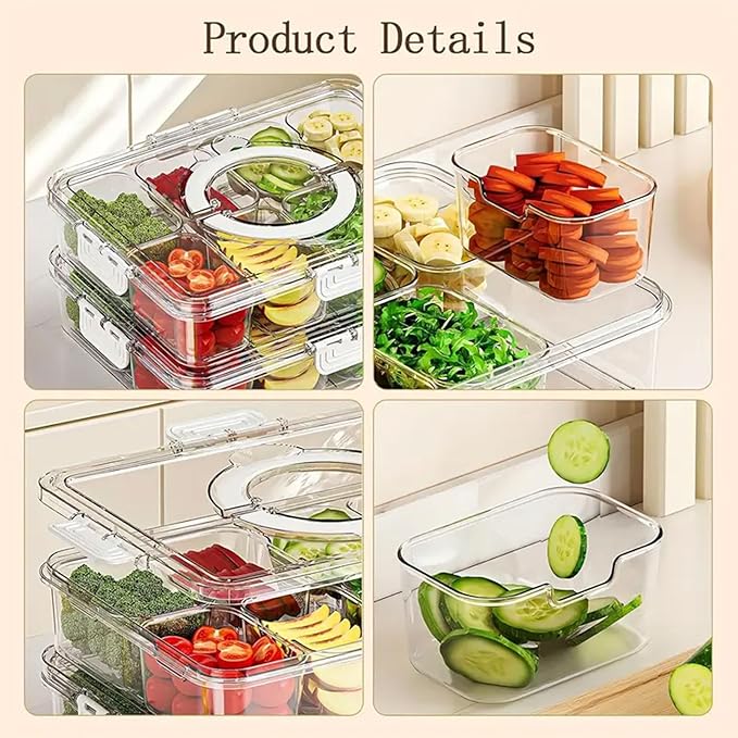 8 Compartment Transparent Plastic Snack Storage Container with Lids, Divided Serving Tray Food Organizer Box Travel Spice Box