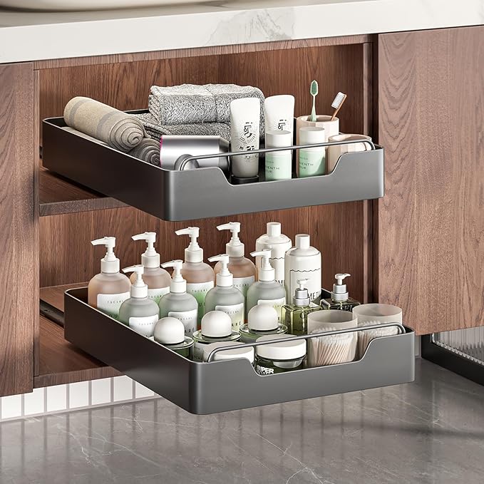 Pull out Cabinet Organizer,Nano adhesive fixing without harming cabinets,Slide out drawer storage rack for plates and spice bottles in kitchen and living room,12.2" W *16.9" D* 2.75" H